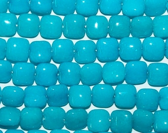 16" St Blue Jade Smooth Square Beads 6mm.-Strand 40cm