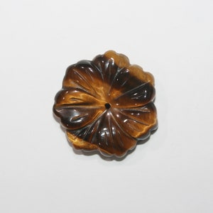 Tiger Eye Carved Flower Pendant 26mm.