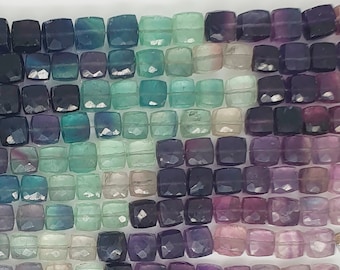 7" St Fluorite Faceted Cube Beads 5-6mm -Strand 20cm