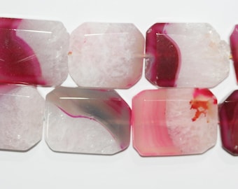 Cuentas rectangulares facetadas de ágata fucsia de 40 x 30 mm (16") - Hilo de 40 cm