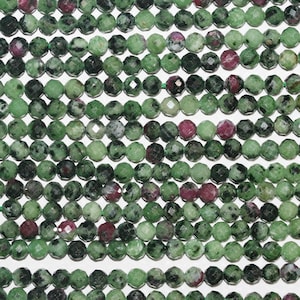 15&quot; St Ruby Zoisite Faceted Round Beads 3.5mm. Strand 39cm.