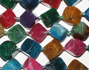 Cuentas cúbicas lisas de ágata multicolor de 16" (14-15 mm) - Hilo de 40 cm