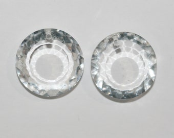 Rock Crystal Quartz  Faceted Round Pendants 16mm.-( 1 Pair )