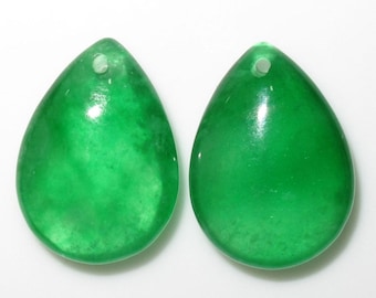Burma Green Jade Drop Pendant 19x14 mm. (1 pair) Gemstone Drops- Jade For Earrings