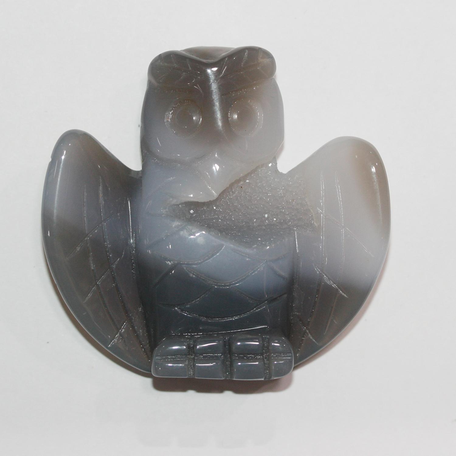 Botswana Agate Carved Owl Pendant 50-60mm