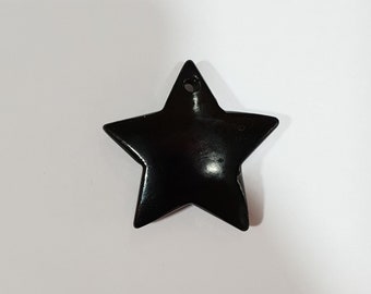 Black Jet Lignite Star Pendant - Natural Gemstone, 35mm
