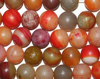 15 po. Perles rondes en agate multicolore lisse finition mate 14 mm - brin 39 cm