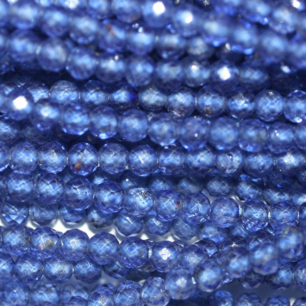 13" St. Blue Quartz Facettierte Runde Perlen 3mm.-Strang 33cm.