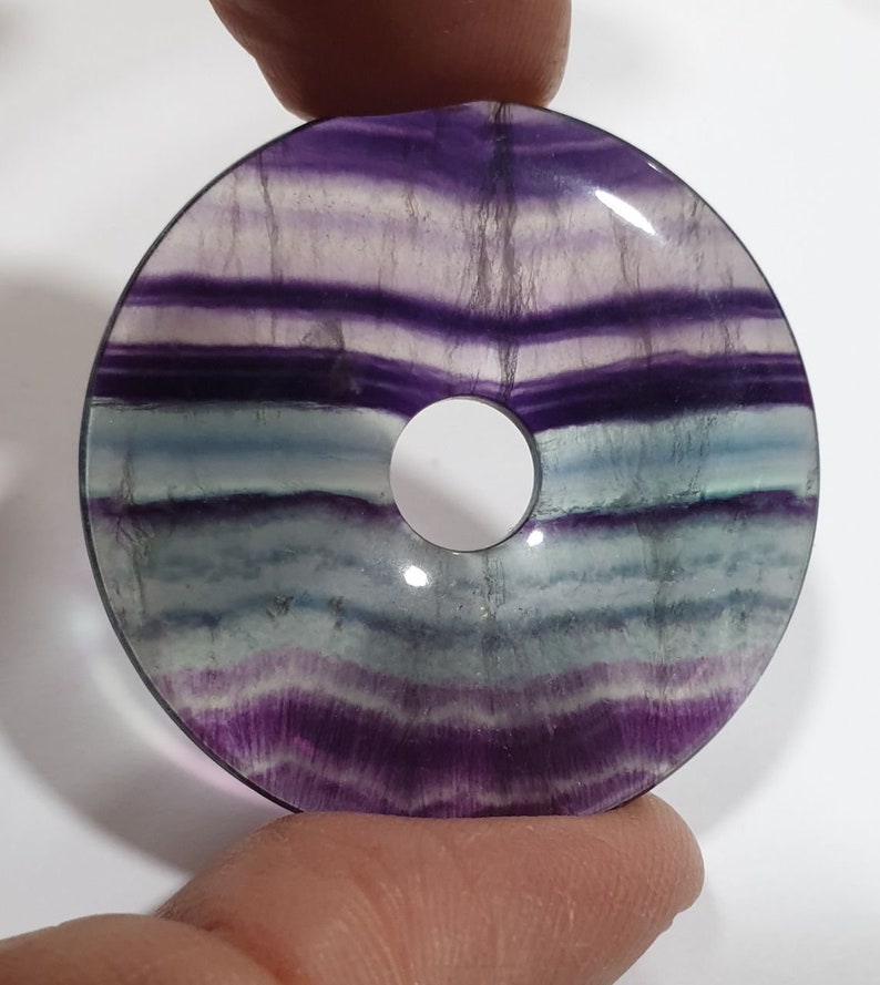 Natural Gemstone Fluorite Donut Circular Smooth Pendant 40mm
