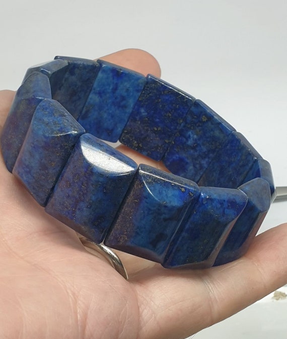 Big Lapis lazuli Stretchy  Bracelet 22x15mm Faceted  Beads - Double Drilled Beads Jewelry Supplier-Healing Power