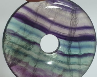 Natural Gemstone Crystal Purple Blue Fluorite Flat Round Donut Pendant Medium Natural Gemstone Crystal Purple Blue Fluorite Flat Round Donut Pendant Medium