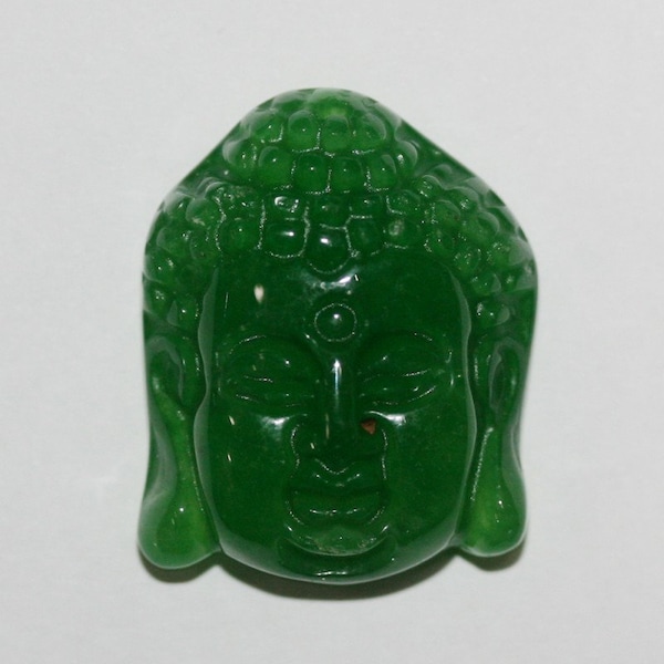 Carved Buda Head Green Jade Pendant 28x22mm