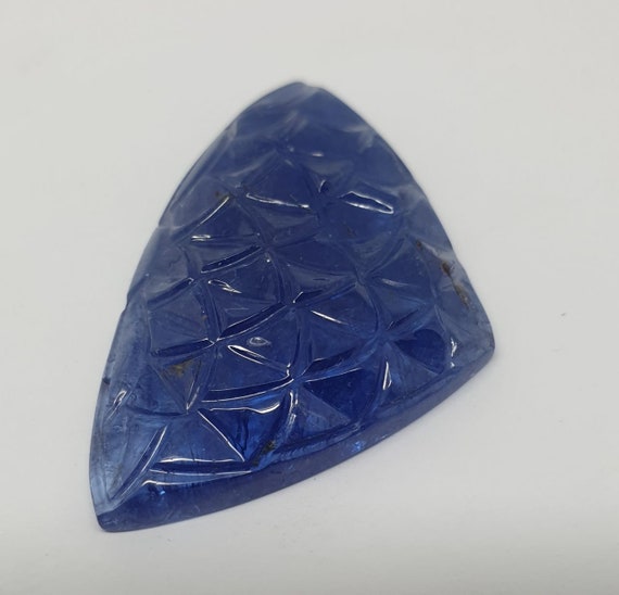 Big Unique  Carved In Natural Tanzanite Cabochon  Shape 39x24.6mm 42ct- Gemstone Carving