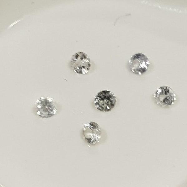 6 pcs Lot White Sapphire Lot Faceted Round 2.3mm.  -Gemstone Parcels-Loose Stones Wholesale Price-Natural Gems