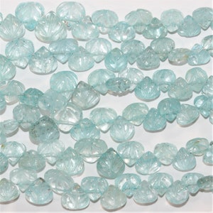 8&quot; St Aquamarine Carved Drop Beads 7-8mm.- Strand 20cm.