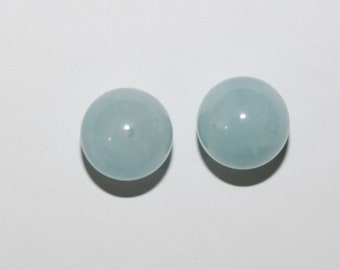 Cuentas redondas de aguamarina perforadas a la mitad, 8 mm (1 par)