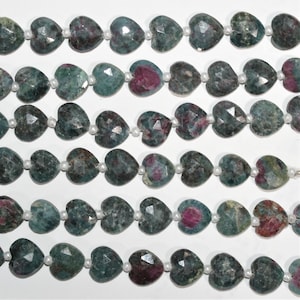 7&quot; St Ruby Zoisite Faceted Heart Beads 8x10mm.-Strand 17cm.