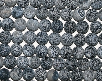 Cuentas redondas agrietadas de ágata negra de 14" con acabado mate liso de 10 mm (tira de 38 cm)