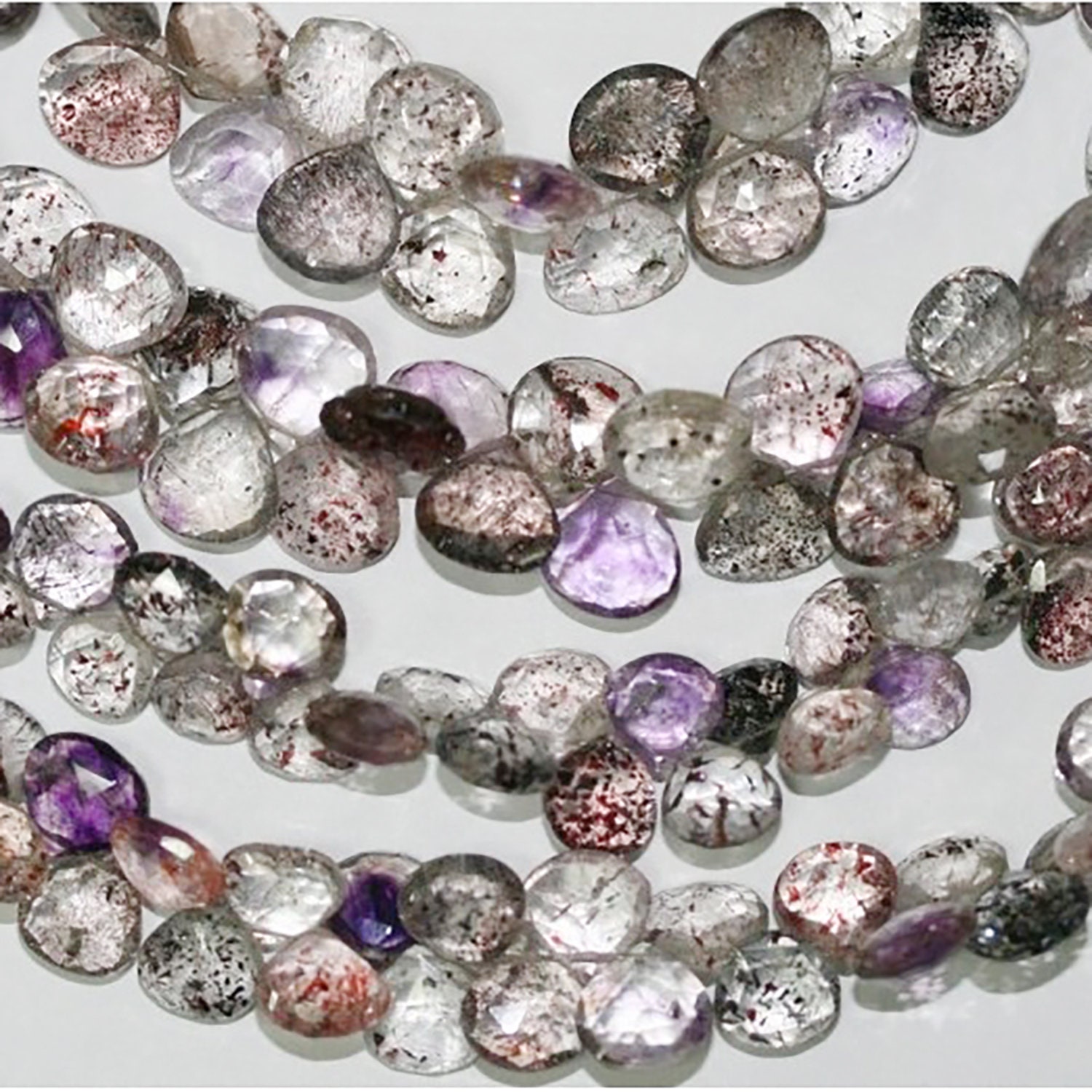 8" St Moss Amethyst Faceted Drop Beads 8mm.-Strand 20cm