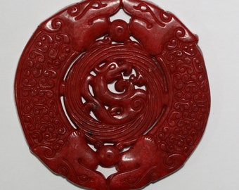 Red Jade Carved Pendant 69mm.