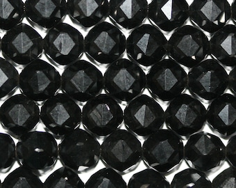 15&quot; Strand Natural Lignite Jet Victorian Faceted Round Beads 8mm -Strand 40cm