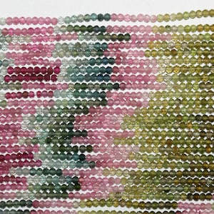 AAA 13&quot; Strand Tiny Tourmaline Faceted Round Beads 2mm. Small Size Beads