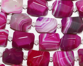 Cuentas facetadas de ágata fucsia rayada de 40 cm (16"), 20 x 15 mm (aprox. - Hilo de 40 cm)