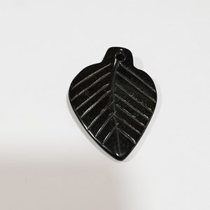Natural Lignite Black  Jet Carved Leaf  Pendant With Hole  30x40mm -Natural Gemstone- Gemstone Wholesaler-Quality Gems