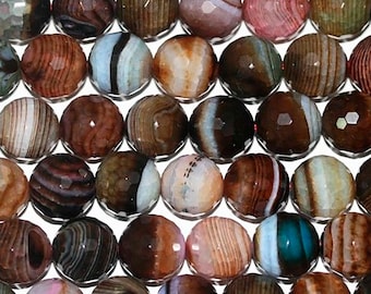 Perles rondes facettées en agate multicolore 16 po. 14 mm - Rang 40 cm