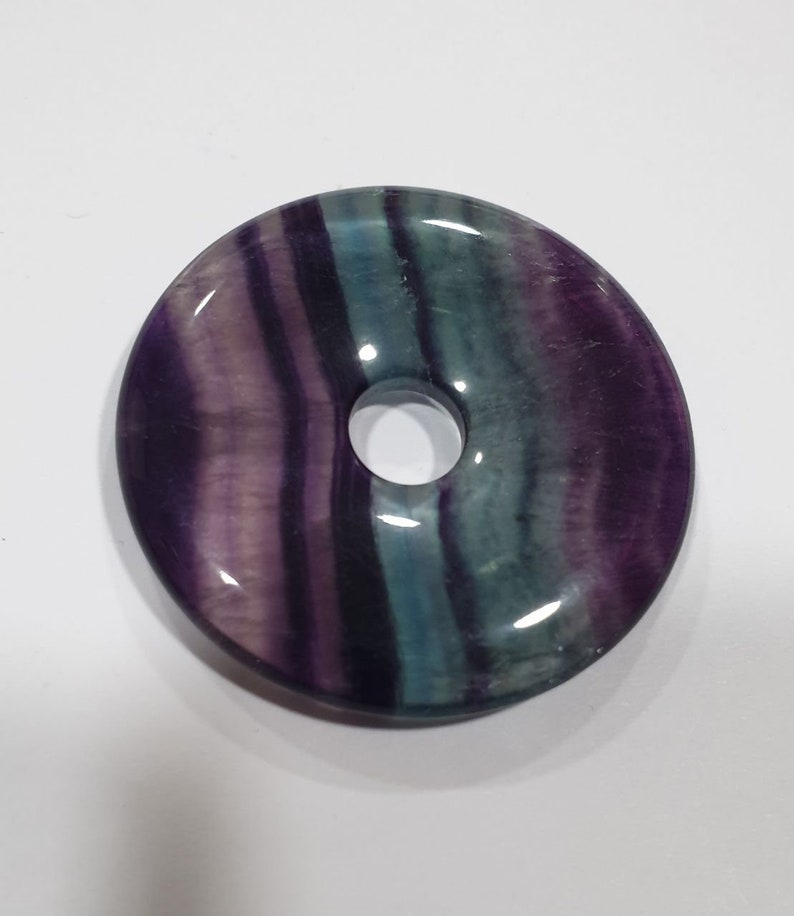 Natural Gemstone Fluorite Donut Circular Smooth Pendant 40mm