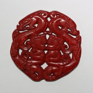 Natural red jade carved tiger amulet pendant E128