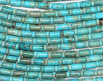 Tube Lisse Turquoise 10x6mm. et Tranche 6x3mm.  - Fil 41cm.- Réf.13083