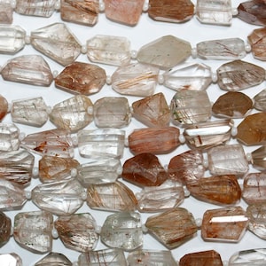 13&quot; St Rutilated Quartz Faceted Nugget Beads 10-12mm.Approx.-Strand 35cm