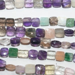 8" St Multi Stone Faceted Flat Square Beads 7-8 mm.-Strang 20 cm.-Artikel 15447
