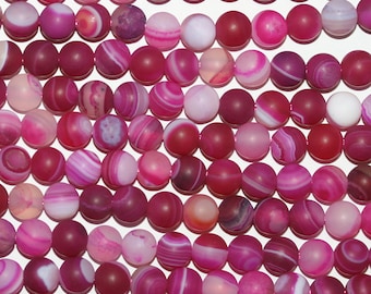 Cuentas redondas de ágata fucsia rayada de 14" con acabado mate liso, 6 mm (tira de 38 cm)