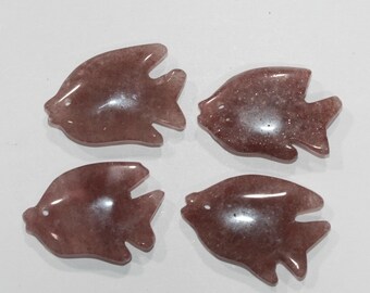 Colgante de pez de cuarzo cereza, liso, 32 x 23 mm - Ref. 15280