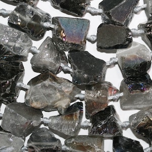 16&quot; St Gray And Black Quartz Unpolish Nugget 25-30mm.-Strand 40cm.