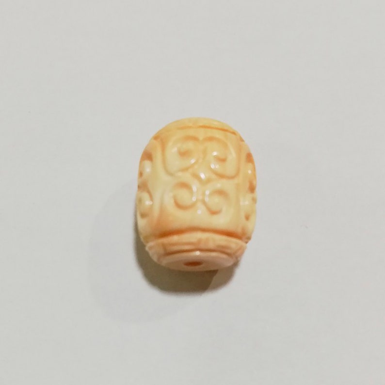 Natural Pink Shell Carved Barrel Pendant 14x12mm.