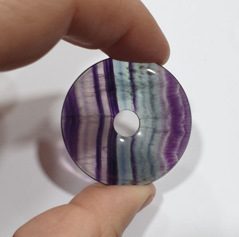 Natural Gemstone Fluorite Donut Circular Smooth Pendant 40mm