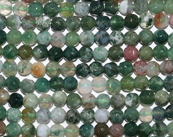 Cuentas redondas facetadas de ágata india de 16" (6 mm) - Hilo de 40 cm