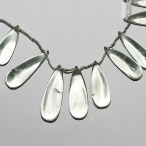 8&quot; St Prasiolite Graduated Smooth Drop Beads 22x8 - 32x11mm.-Strand 20cm.