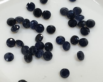 Lote de 2 zafiros azul oscuro natural de 2 mm, corte brillante redondo. Piedras preciosas al por mayor. Piedras naturales para joyería.