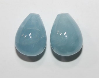 Aguamarina natural, gota lisa perforada a la mitad, 14 x 10 mm (1 par)