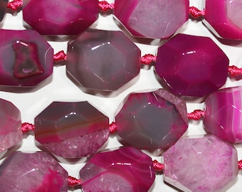 Cuentas facetadas de ágata fucsia rayada de 40 cm (16"), 27 x 20 mm (aprox. - Hilo de 40 cm)