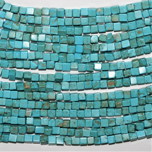 15" St. Turquoise Smooth Cube Beads 4mm.- Strand 39cm.