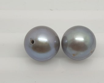 1 par gris agua dulce perfecto redondo superior brillo medio perforado perla 10.-10.5mm redondo natural perla-precio por 1 par-pendiente de perla