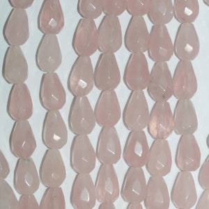 8&quot; St Rose Quartz Faceted Drop Beads 12x8mm.-Strand 20cm.