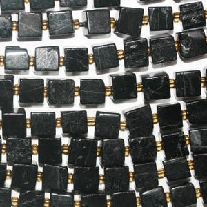 15&quot; St Black Turmaline Smooth Irregular Cube Beads 8-9mm Approx.-Strand 39cm.