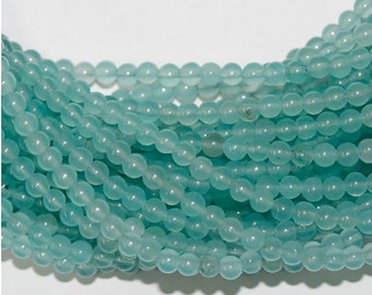 16" St Blue Jade Smooth Round Beads 4mm.-Strand 40cm