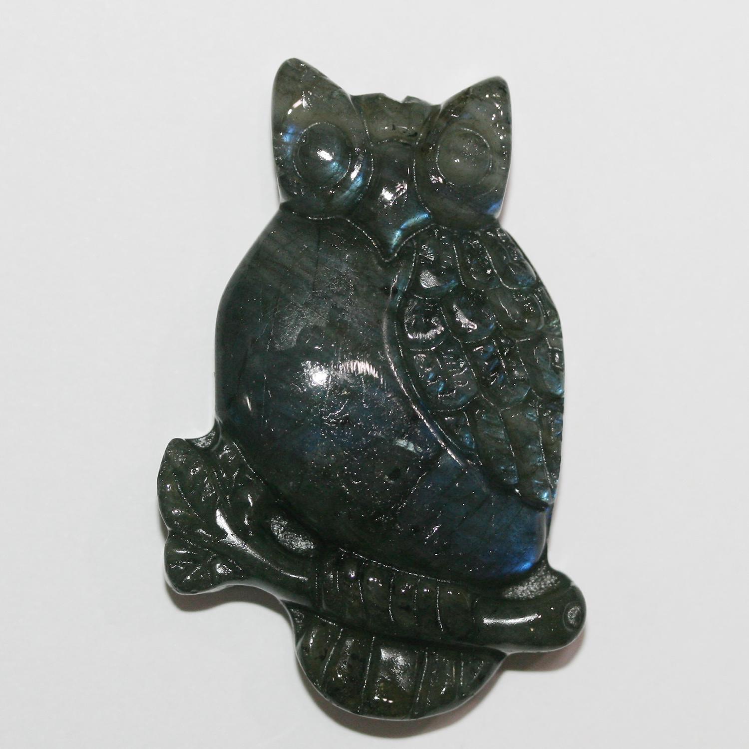 Labradorite Carved Owl Pendant 44x30mm